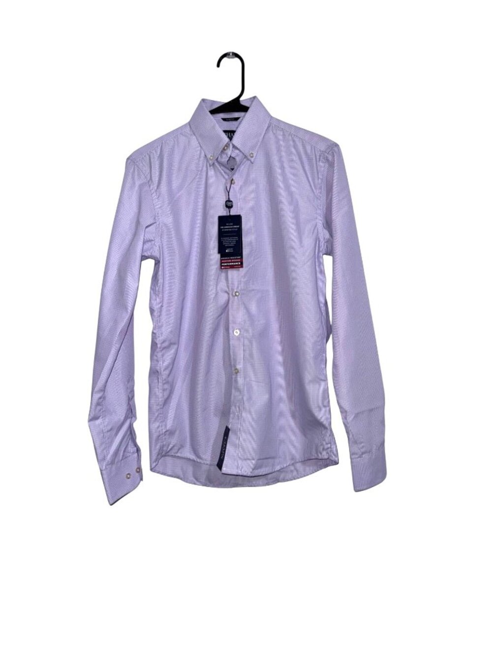 Chaps Mens Slim Fit Button-Down Shirt Small 14/14.5 Purple Microcheck Long Sleev